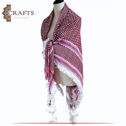 شماغ محبوك ومهدب يدوياً باللون الابيض و الأحمر 