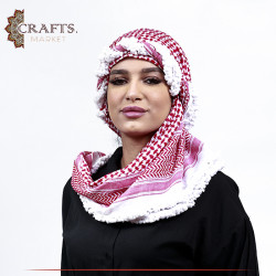 شماغ محبوك ومهدب يدوياً باللون الابيض و الأحمر 