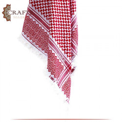 شماغ محبوك ومهدب يدوياً باللون الابيض و الأحمر 