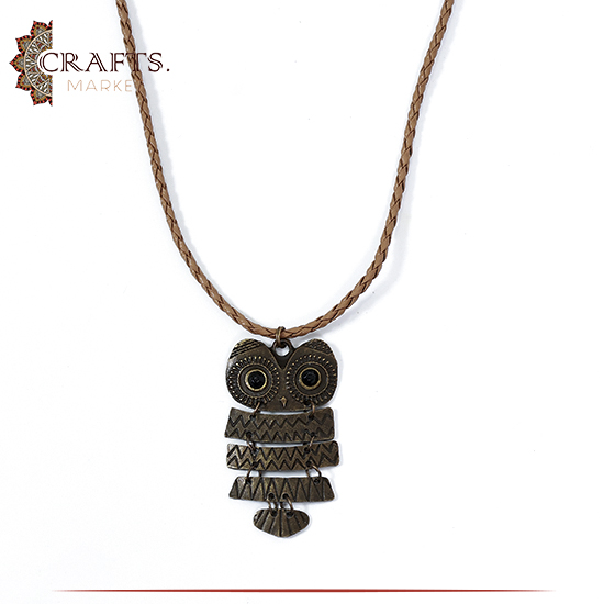 Handmade Leather Women Necklace with an Owl Pendant Handmade Leather Women Necklace with an Owl Pendant