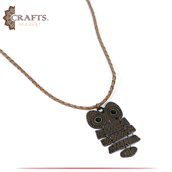 Handmade Leather Women Necklace with an Owl Pendant Handmade Leather Women Necklace with an Owl Pendant
