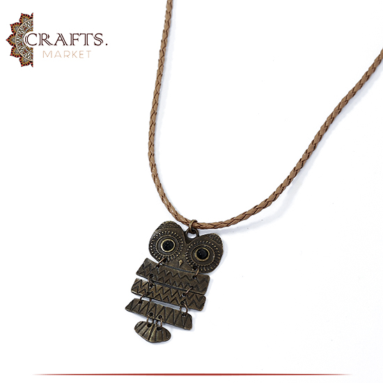 Handmade Leather Women Necklace with an Owl Pendant Handmade Leather Women Necklace with an Owl Pendant