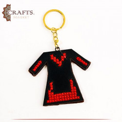 Handmade Wooden Key Chain Adorned with Embroidery Dress shape