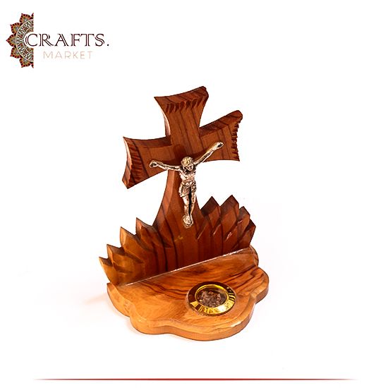 Handcrafted Olive Wood Desk Decor in a Cross Design