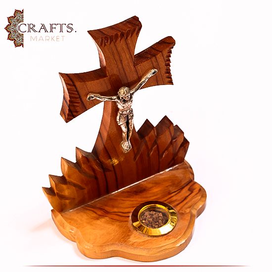 Handcrafted Olive Wood Desk Decor in a Cross Design