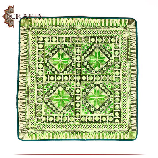 Hand-Embroidered Green Pillow Cover Hand-Embroidered Green Pillow Cover