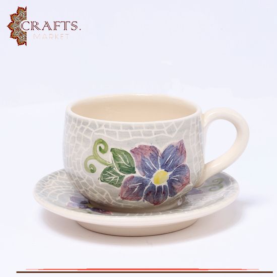 Handmade Clay Tea Cup Set, with Roses Design, 18 PCs Handmade Clay Tea Cup Set, with Roses Design, 18 PCs