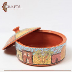 Handmade Clay Serving Dish with Mosaic Village Design 