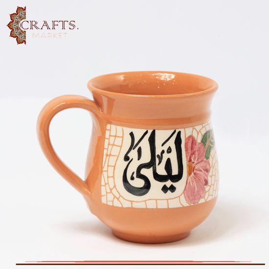 Handmade Clay Mug decorated with mosaic Roses Design Handmade Clay Mug decorated with mosaic Roses Design
