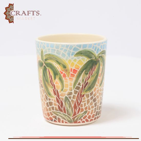 Handmade Clay Cup with Palm Design Handmade Clay Cup with Palm Design