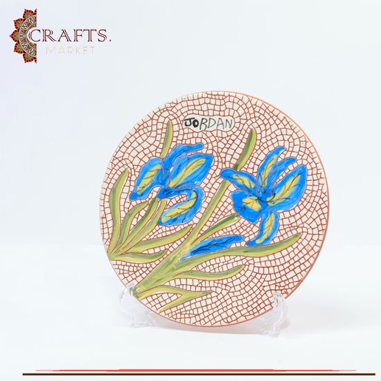 Handmade Clay Plate Table Decor with Iris Nigricans Design Handmade Clay Plate Table Decor with Iris Nigricans Design