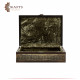 A wooden box decorated with copper and Islamic engravings A wooden box decorated with copper and Islamic engravings