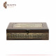 A wooden box decorated with copper and Islamic engravings A wooden box decorated with copper and Islamic engravings