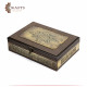 A wooden box decorated with copper and Islamic engravings A wooden box decorated with copper and Islamic engravings