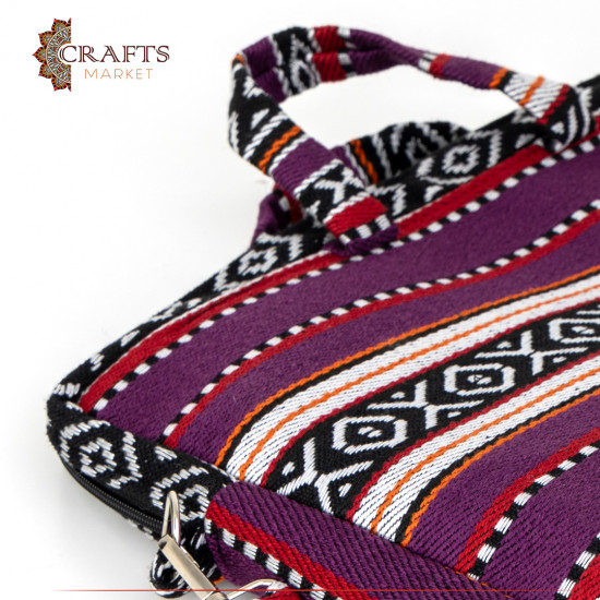 Purple laptop bag made of Sadu fabric