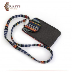 Small Black Bag Made of Leather and Sadu Fabric