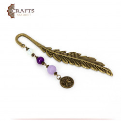 Feather design book separator with Taurus pendant