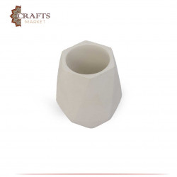 Hexagonal cement vase for pens - white color