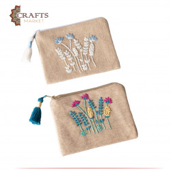 Handmade Embroidered Wallet with Orchid Design