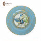 A serving plate with an image of two birds on a stump A serving plate with an image of two birds on a stump