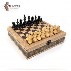 Wooden box with chess design