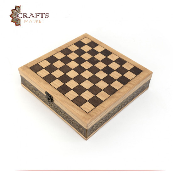 Wooden box with chess design Wooden box with chess design