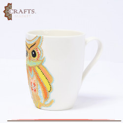 Handmade White Glass Mug in a Owl Design 