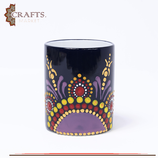 Handmade Navy Glass Mug in a Mandala Design Handmade Navy Glass Mug in a Mandala Design