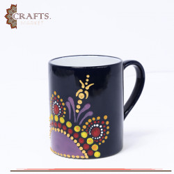 Handmade Navy Glass Mug in a Mandala Design