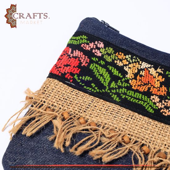 Denim Women's Clutch Bag in a Peasant embroidery design Denim Women's Clutch Bag in a Peasant embroidery design