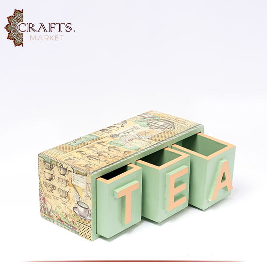 Handmade Beige Wooden Tea Box Handmade Beige Wooden Tea Box