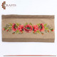 Hand-Embroidered Burlap Pillow Cover in Red Flowers Design 