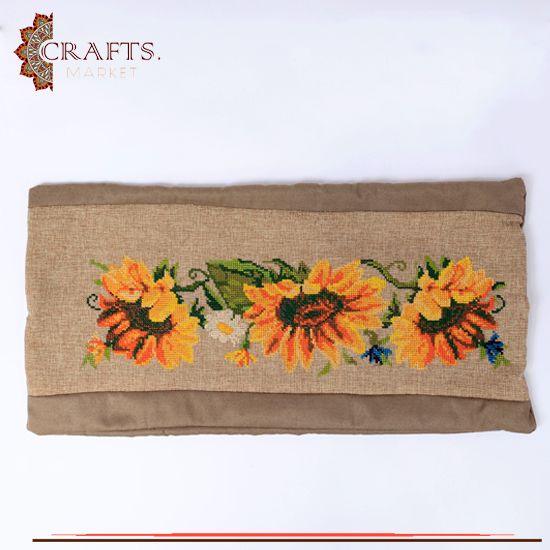 Hand-Embroidered Burlap Pillow Cover in Yellow Flowers Design Hand-Embroidered Burlap Pillow Cover in Yellow Flowers Design