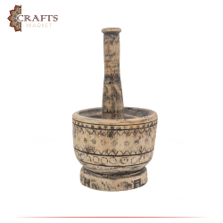 Handcrafted Beige Walnut Wood Small Mortar with a Traditional Design