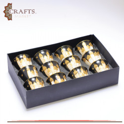 Handmade Black Porcelain Arabians Coffee Cup Set with Village Design, 12PCS