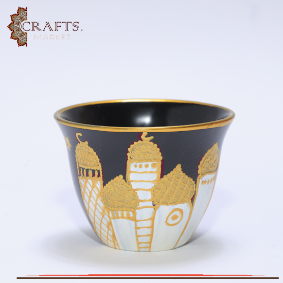 Handmade Black Porcelain Arabians Coffee Cup Set with Village Design, 12PCS Handmade Black Porcelain Arabians Coffee Cup Set with Village Design, 12PCS