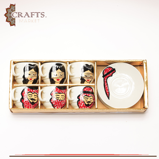 Handmade Porcelain Coffee Cup Set with Man & Woman drawing Design, 12PCS Handmade Porcelain Coffee Cup Set with Man & Woman drawing Design, 12PCS