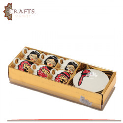 Handmade Porcelain Coffee Cup Set with Man & Woman drawing Design, 12PCS