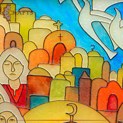 Hand-Painting On Glass Wall Art with a Jerusalem Design 