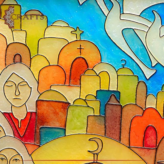 Hand-Painting On Glass Wall Art with a Jerusalem Design 