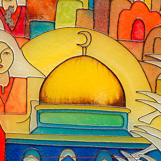 Hand-Painting On Glass Wall Art with a Jerusalem Design 