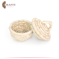 Handmade Beige Hollow Basket with a Lid