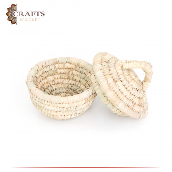 Handmade Beige Hollow Basket with a Lid