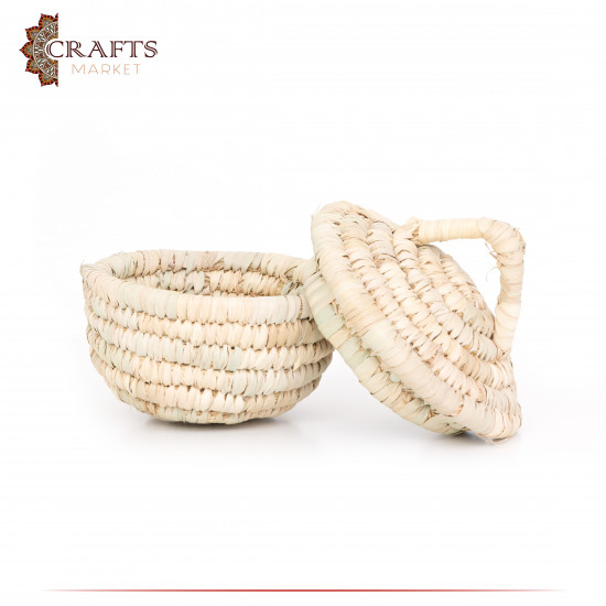 Handmade Beige Hollow Basket with a Lid