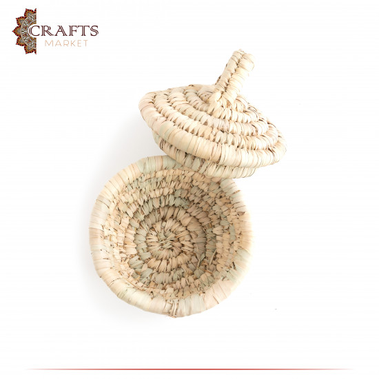 Handmade Beige Hollow Basket with a Lid