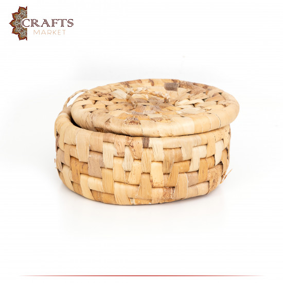 Handmade Due-Color Small Rounded Basket with a Lid