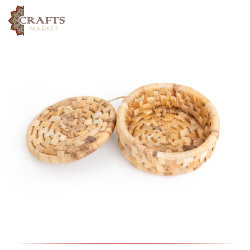 Handmade Due-Color Small Rounded Basket with a Lid