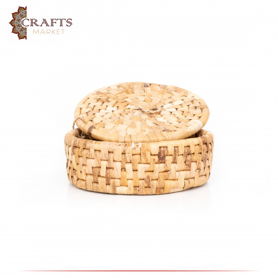 Handmade Due-Color Big Rounded Basket with a Lid