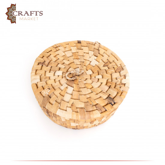 Handmade Due-Color Big Rounded Basket with a Lid