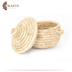  Handmade Beige Palm Fronds Hollow Basket with a Lid